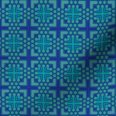 Blue Green Geometric Cross Tile © Gingezel™ 2011