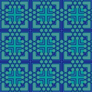 Blue Green Geometric Cross Tile © Gingezel™ 2011