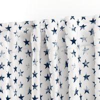 Distressed Navy Blue Stars on White (Grunge Vintage 4th of July American Flag Stars)