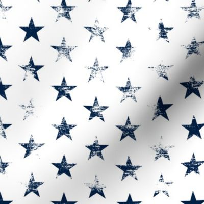 Distressed Navy Blue Stars on White (Grunge Vintage 4th of July American Flag Stars)
