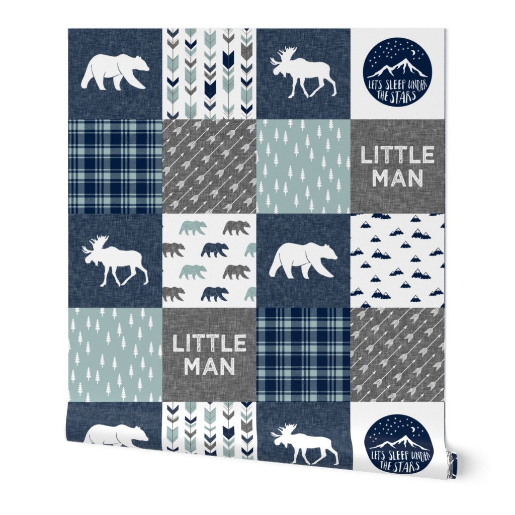 Happy Camper / Little Man - bear and moose - navy and dusty blue 