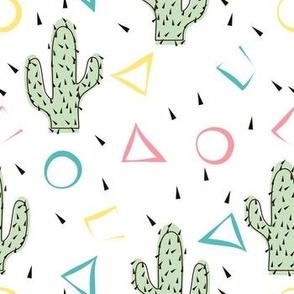 Retro pattern with cacti and geometric shapes