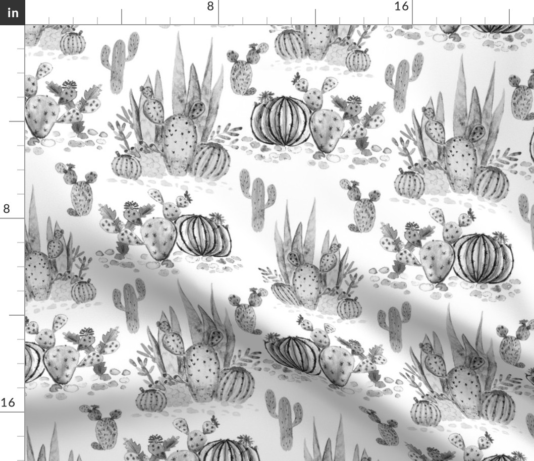 Black and white pattern watercolor cacti 