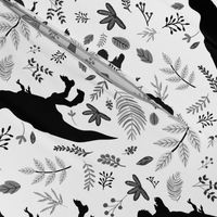 8" Dino and Leaves Black and white