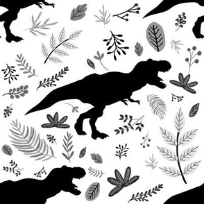 8" Dino and Leaves Black and white