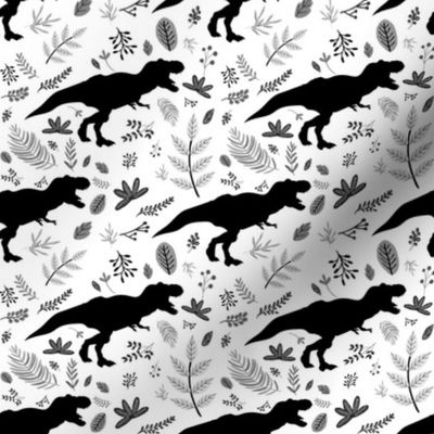 4" Dino and Leaves Black and white