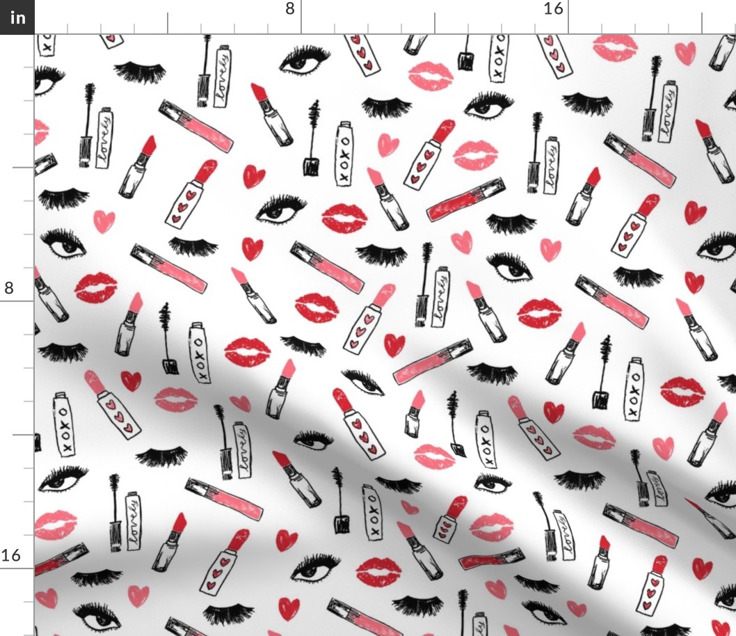 makeup lipstick eyelashes beauty fabric valentines day white pink 