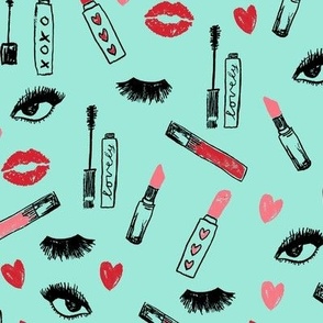 makeup lipstick eyelashes beauty fabric valentines day mint