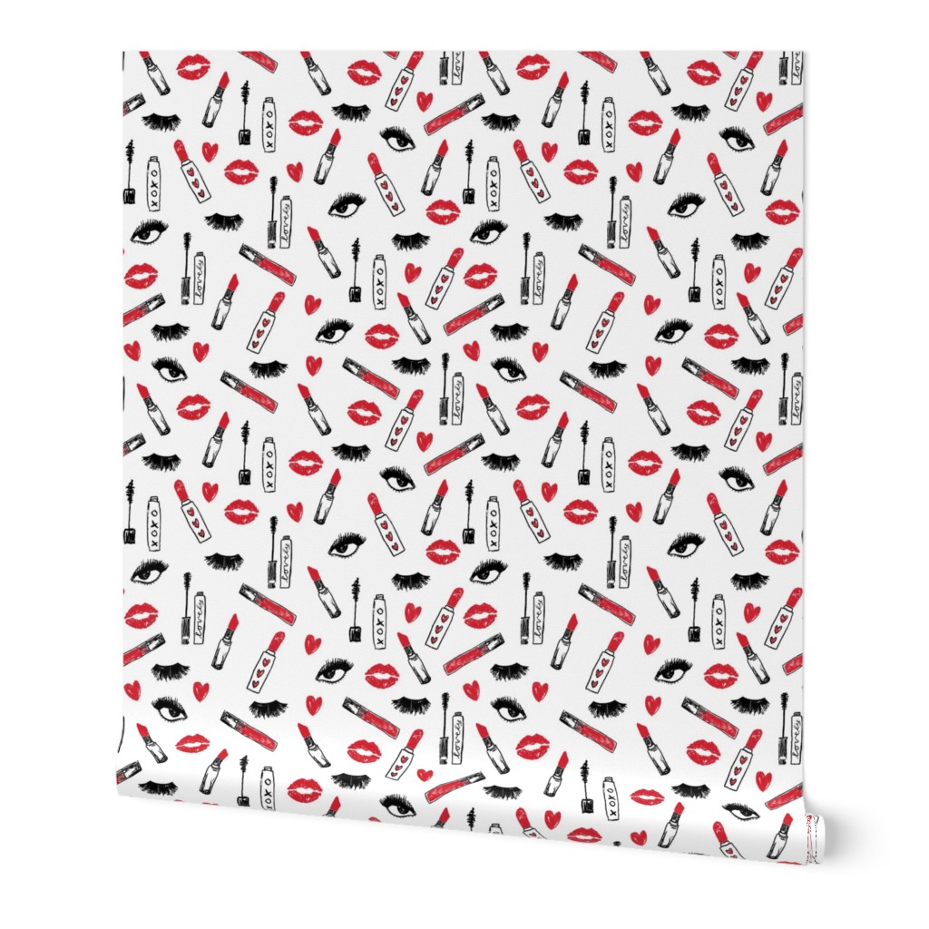 makeup lipstick eyelashes beauty fabric valentines day white and red