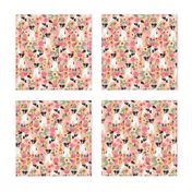 smooth fox terrier black and white coat floral fabric blush