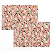 smooth fox terrier black and white coat floral fabric blush