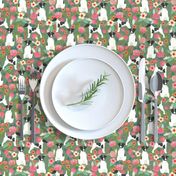 smooth fox terrier black and white coat floral fabric green