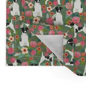 smooth fox terrier black and white coat floral fabric green