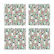 smooth fox terrier black and white coat floral fabric mint