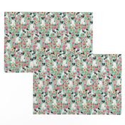 smooth fox terrier black and white coat floral fabric mint