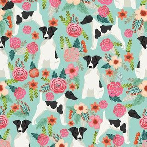 smooth fox terrier black and white coat floral fabric mint