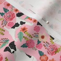 smooth fox terrier black and white coat floral fabric pink