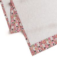 smooth fox terrier black and white coat floral fabric pink