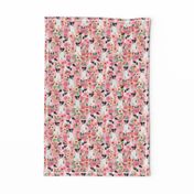 smooth fox terrier black and white coat floral fabric pink