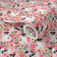 smooth fox terrier black and white coat floral fabric pink