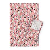 smooth fox terrier black and white coat floral fabric pink