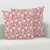 smooth fox terrier black and white coat floral fabric pink