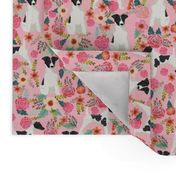 smooth fox terrier black and white coat floral fabric pink