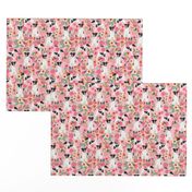 smooth fox terrier black and white coat floral fabric pink