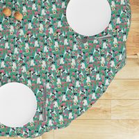 smooth fox terrier black and white coat floral fabric turquoise