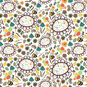 Doodle bees and flowers 