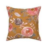  Modern Moody Fall Floral Pink Gray on Burnished Orange