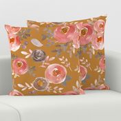  Modern Moody Fall Floral Pink Gray on Burnished Orange