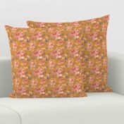  Modern Moody Fall Floral Pink Gray on  Dark Mustard