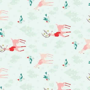 Woodland Christmas Animals in Mint for Tea Towels