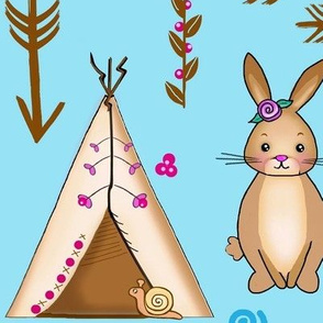 Wee little Woodlands / Boho Bunnies-on Blue Large  