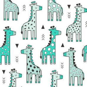 Giraffe Geometric and Triangles in Black&White Green Mint