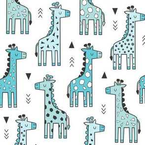 Giraffe Geometric and Triangles in Black&White Blue