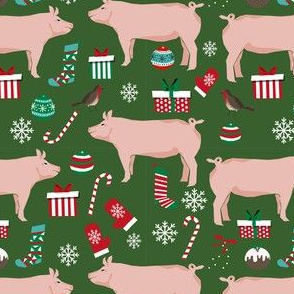 Pig christmas fabric stockings candy canes presents green