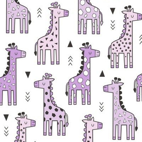 Giraffe Geometric and Triangles in Black&White Purple