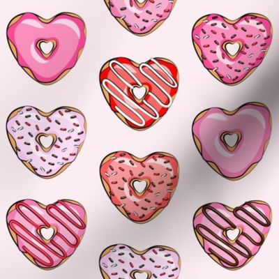 2" heart shaped donuts - valentines red and pink on light pink