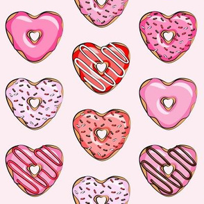 2" heart shaped donuts - valentines red and pink on light pink
