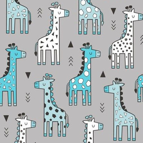 Giraffe Geometric and Triangles in Black&White Blue on Grey