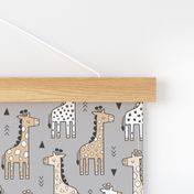 Giraffe Geometric and Triangles in Black&White Beige on Grey