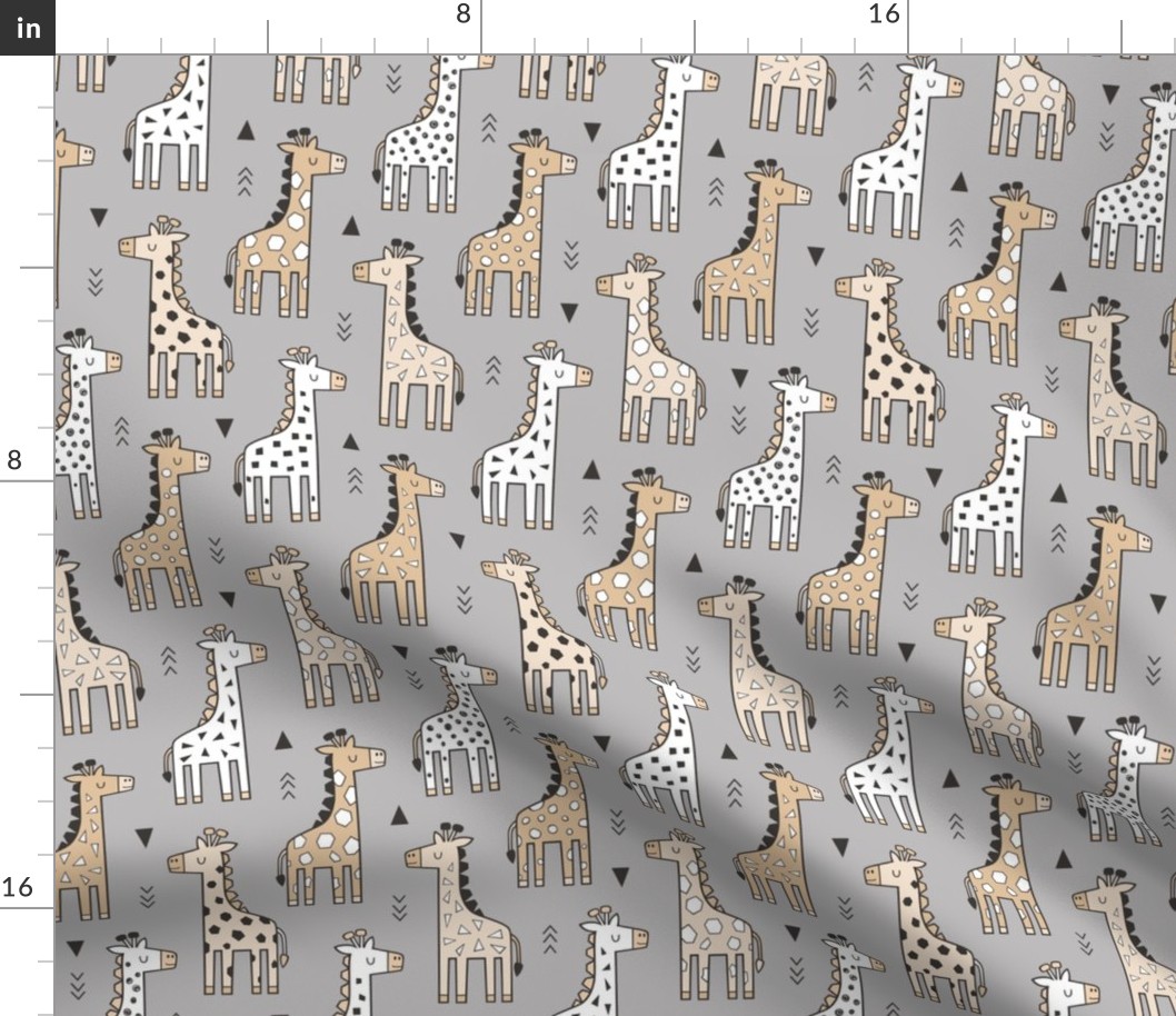 Giraffe Geometric and Triangles in Black&White Beige on Grey