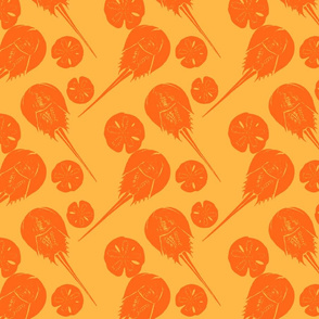 horseshoe crabs and sand dollars orange on gold