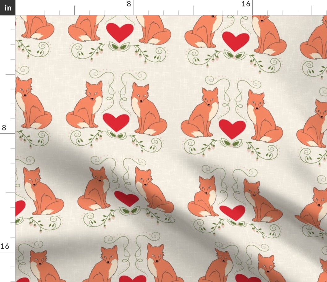 Fox & Heart - Orange Fox on Cream Texture