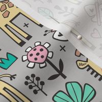 Giraffe Flowers,Butterfly & Trees on Light Grey