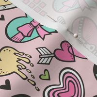 Hearts Doodle Valentine Love on Light Pink