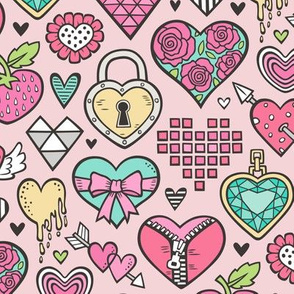 Hearts Doodle Valentine Love on Light Pink