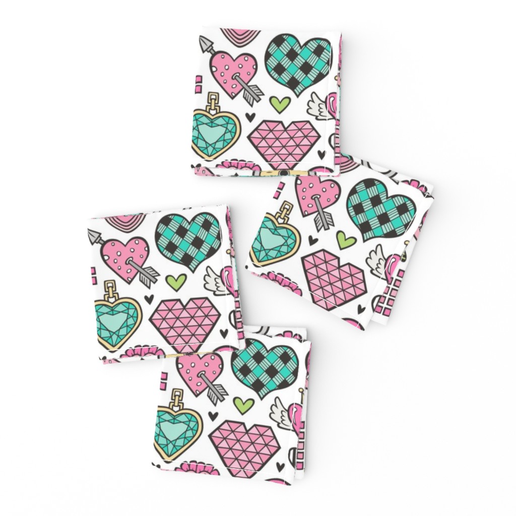 Hearts Doodle Valentine Love Light Pink & Mint Green on White